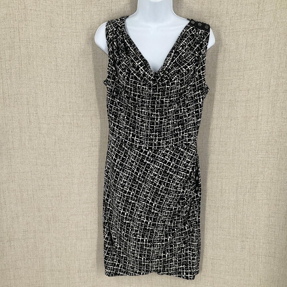White House Black‎ Market Sheath Dress Womens 4 Black White Cowl Neck Ruched